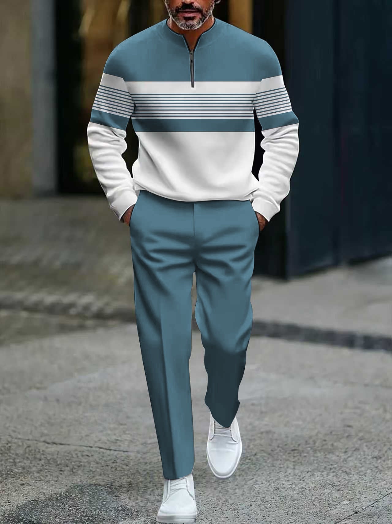 Conjunto para hombre: jersey con estampado gráfico y pantalones.