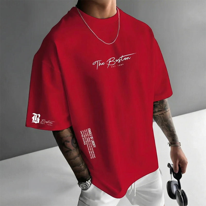 Camiseta urbana para hombre de corte holgado – mezcla premium de algodón, ajuste oversize casual y estampado gráfico