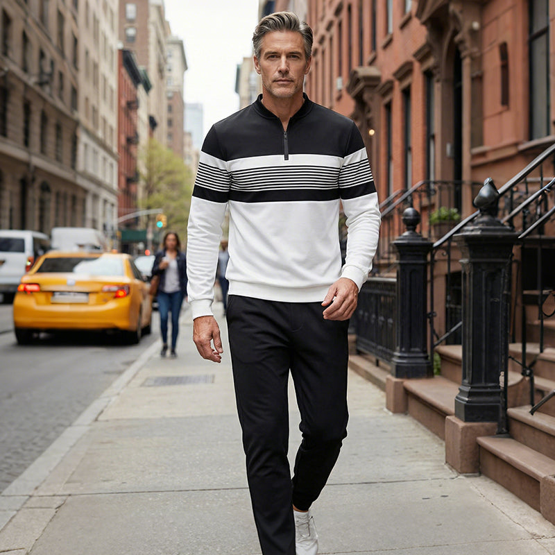 Conjunto para hombre: jersey con estampado gráfico y pantalones.