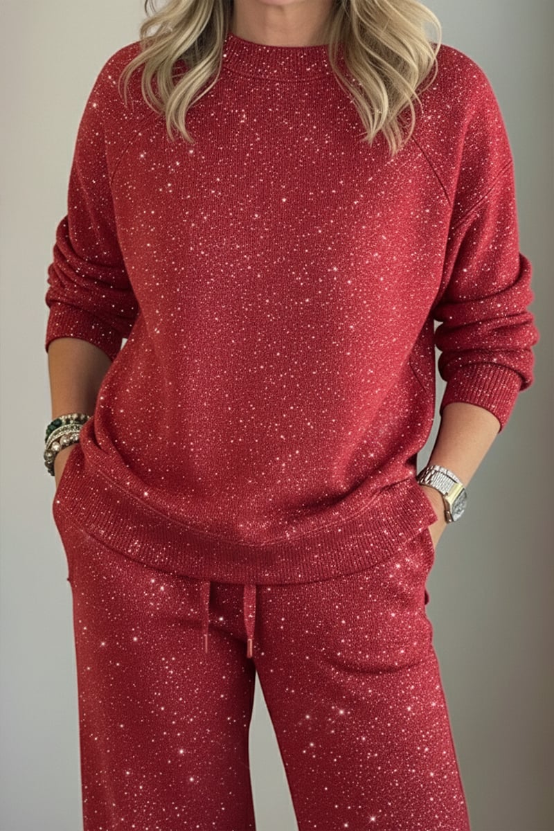 Viviana | Cuello redondo, brillante, color uniforme, conjunto informal