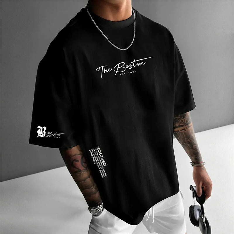 Camiseta urbana para hombre de corte holgado – mezcla premium de algodón, ajuste oversize casual y estampado gráfico