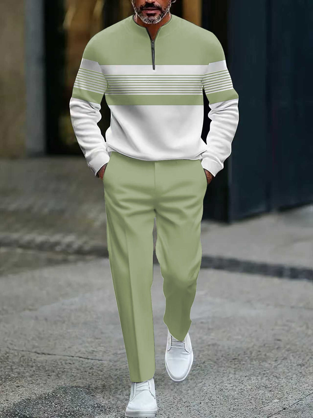 Conjunto para hombre: jersey con estampado gráfico y pantalones.