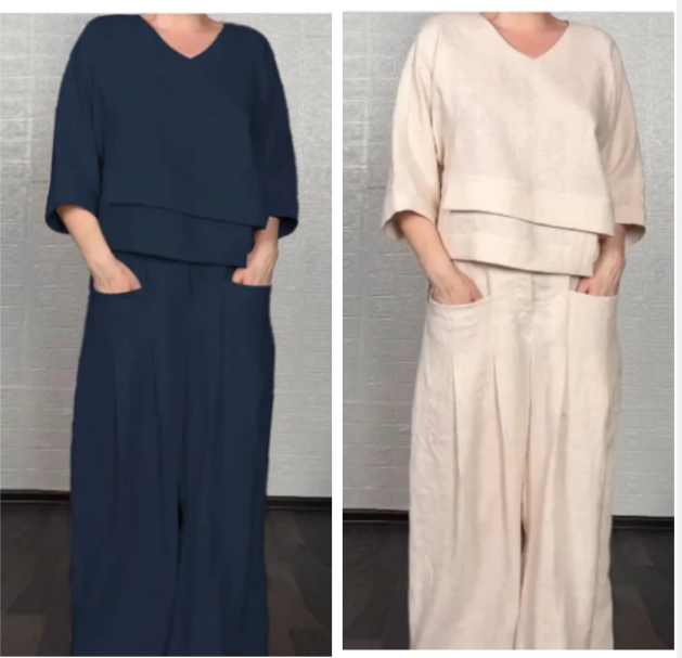 Conjunto de dos piezas de algodón y lino con doblado irregular