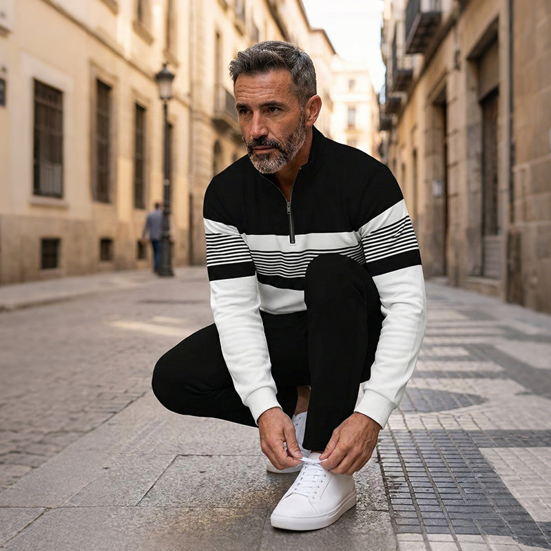 Conjunto para hombre: jersey con estampado gráfico y pantalones.