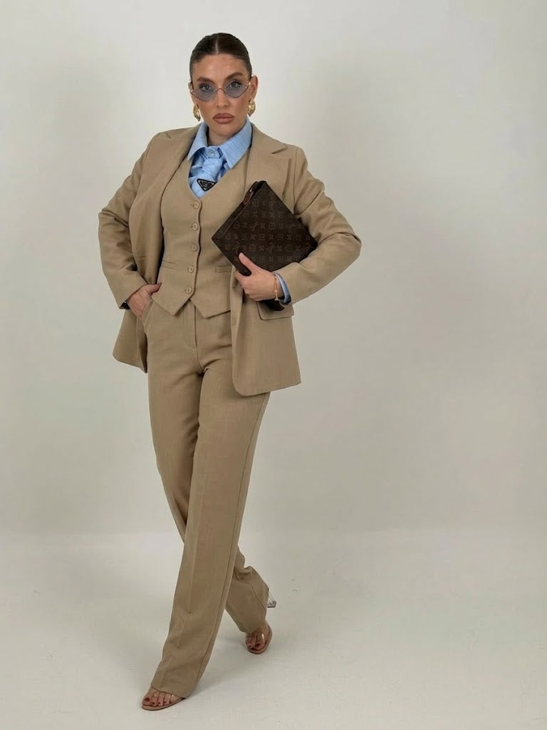 Traje Sara- Conjunto de 3 piezas de alta calidad  Chaqueta, chaleco y pantalón ancho