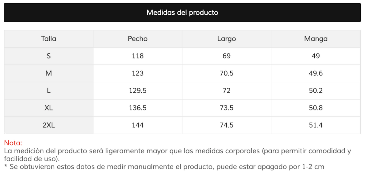 Tabla de tallas