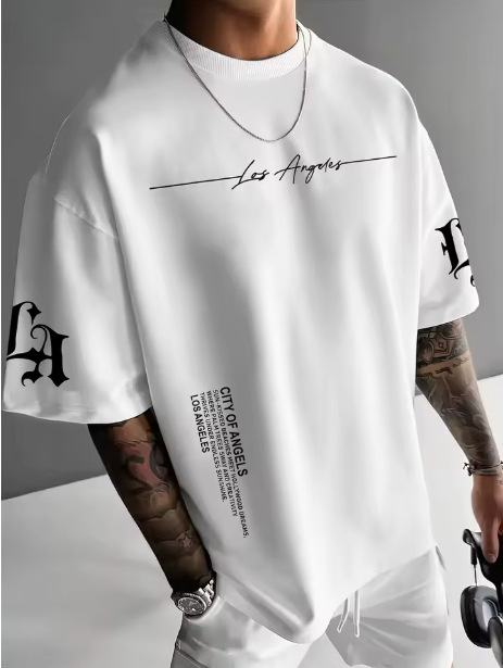 Camiseta urbana para hombre de corte holgado – tejido ligero y transpirable, ajuste oversize casual y estampado tipográfico de letras