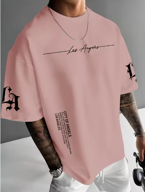 Camiseta urbana para hombre de corte holgado – tejido ligero y transpirable, ajuste oversize casual y estampado tipográfico de letras