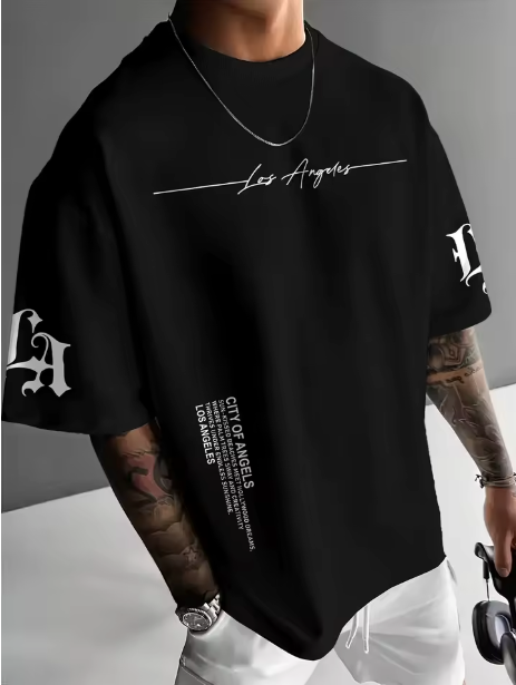 Camiseta urbana para hombre de corte holgado – tejido ligero y transpirable, ajuste oversize casual y estampado tipográfico de letras