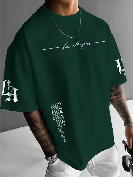 Camiseta urbana para hombre de corte holgado – tejido ligero y transpirable, ajuste oversize casual y estampado tipográfico de letras