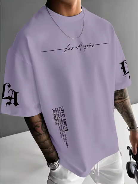Camiseta urbana para hombre de corte holgado – tejido ligero y transpirable, ajuste oversize casual y estampado tipográfico de letras