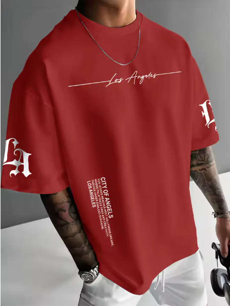 Camiseta urbana para hombre de corte holgado – tejido ligero y transpirable, ajuste oversize casual y estampado tipográfico de letras