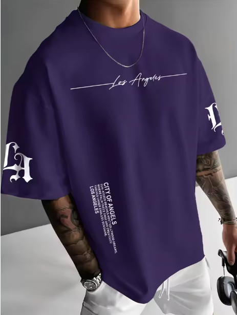 Camiseta urbana para hombre de corte holgado – tejido ligero y transpirable, ajuste oversize casual y estampado tipográfico de letras