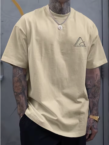 Camiseta urbana para hombre de corte holgado – algodón 100% premium, ajuste oversize casual y estampado tipográfico geométrico