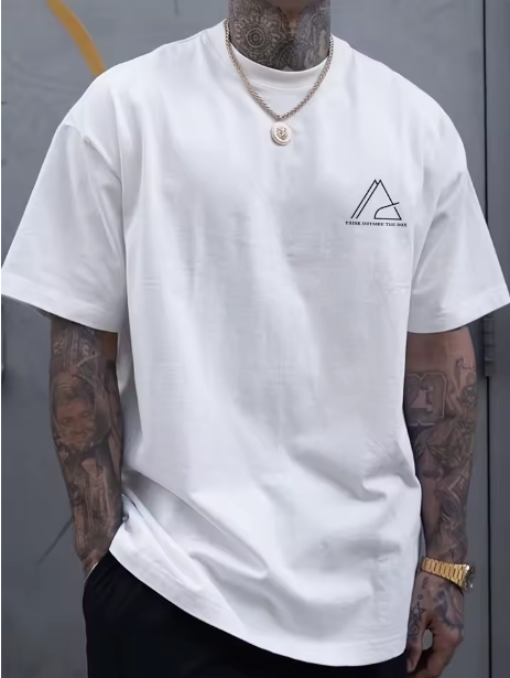 Camiseta urbana para hombre de corte holgado – algodón 100% premium, ajuste oversize casual y estampado tipográfico geométrico