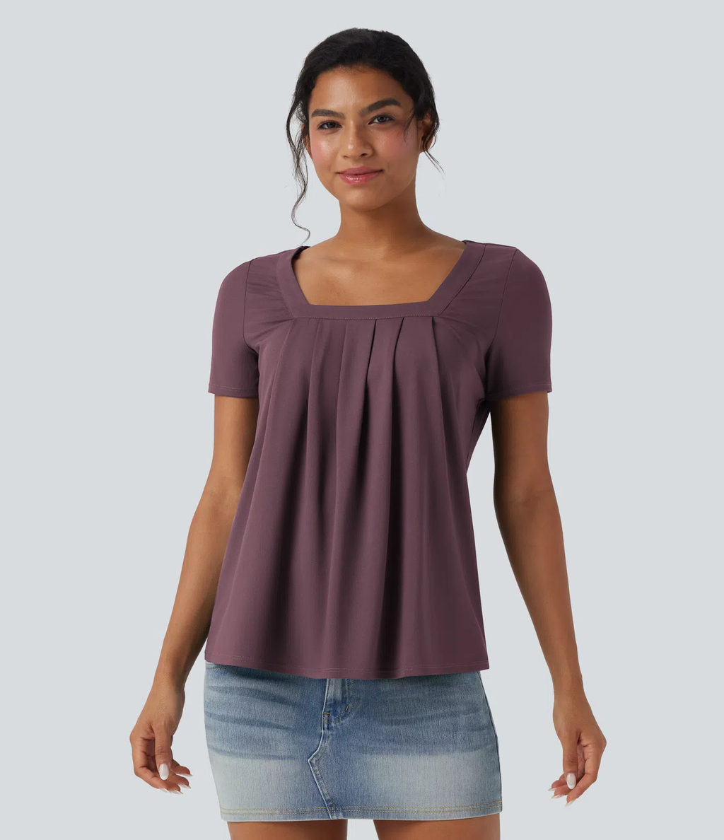Top informal de cuello cuadrado y manga corta