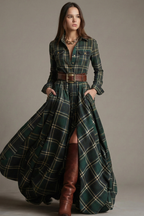 VESTIDO CAMISERO LARGO A CUADROS