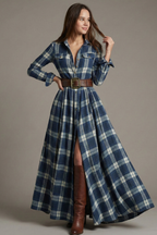 VESTIDO CAMISERO LARGO A CUADROS