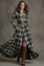 VESTIDO CAMISERO LARGO A CUADROS