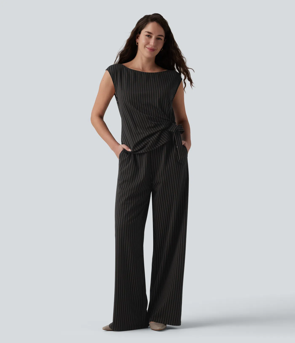 Conjunto de rayas de dos piezas sin mangas