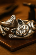 Anillo de plata vintage con diseño de gato