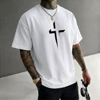 Camiseta urbana para hombre de corte holgado – algodón 100% premium, ajuste oversize casual y estampado gráfico cruzado