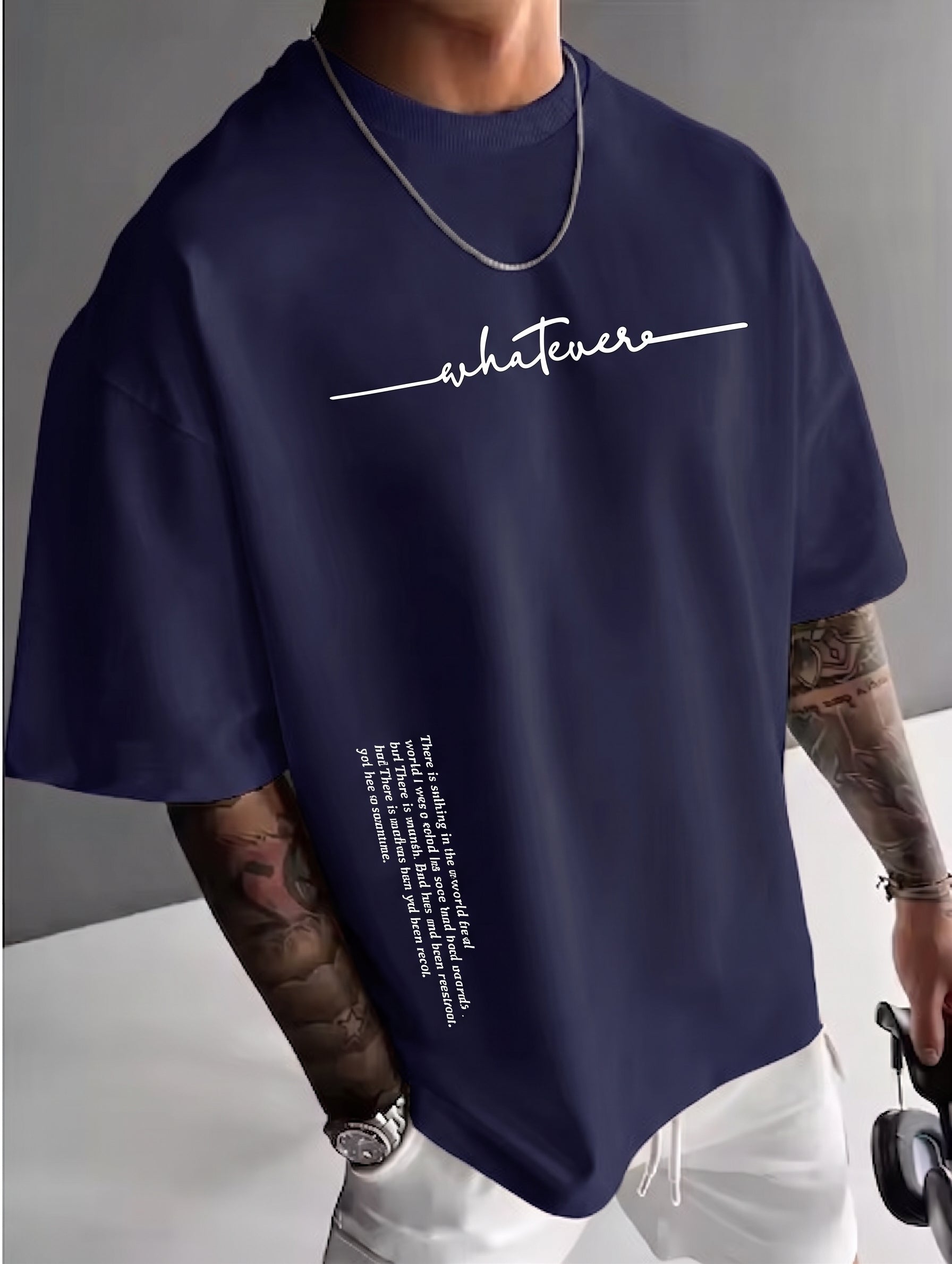 Camiseta urbana para hombre de corte holgado – algodón 100% premium, ajuste oversize casual y estampado tipográfico minimalista