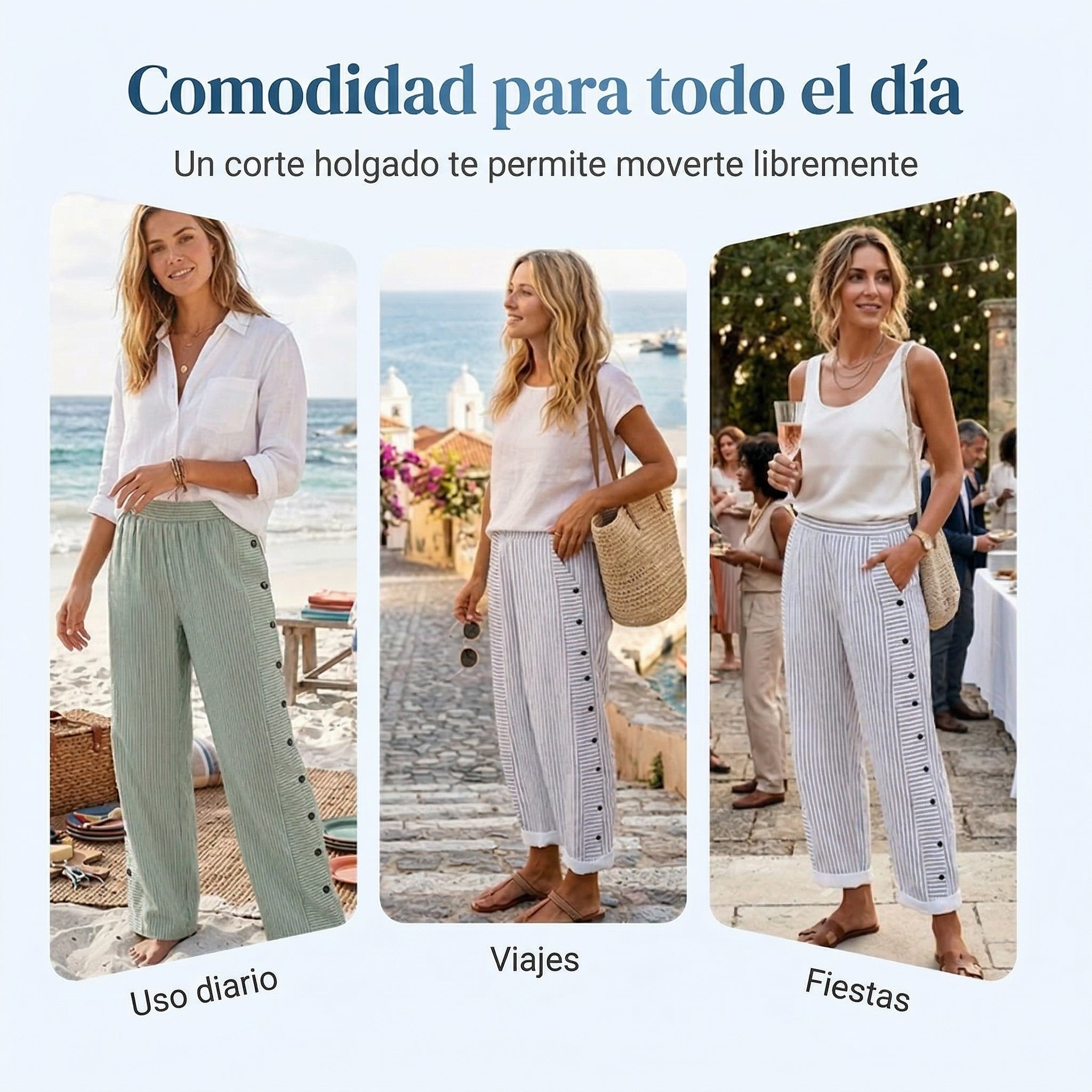 Pantalones a rayas azules con bolsillos laterales