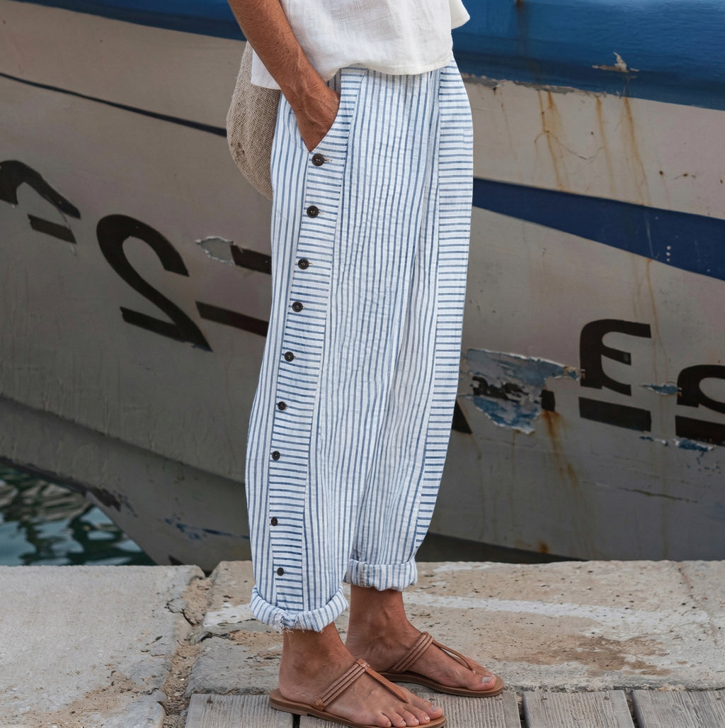 Pantalones a rayas azules con bolsillos laterales