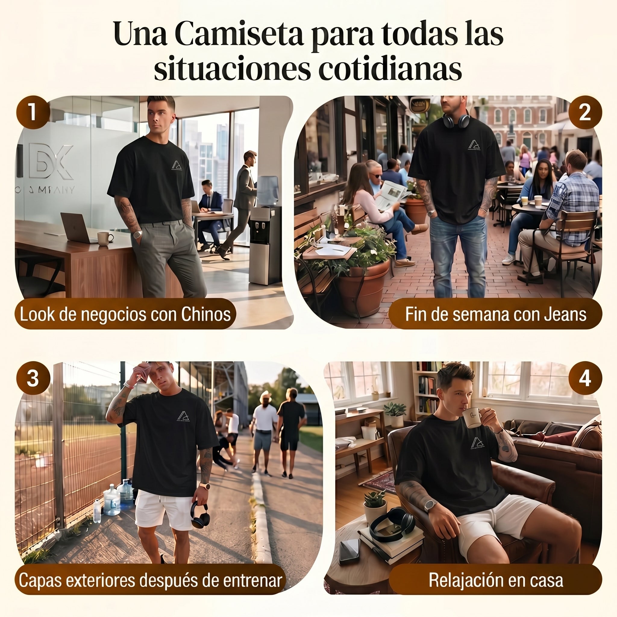 Camiseta urbana para hombre de corte holgado – algodón 100% premium, ajuste oversize casual y estampado tipográfico geométrico