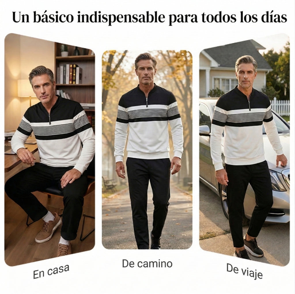 Conjunto para hombre: jersey con estampado gráfico y pantalones.