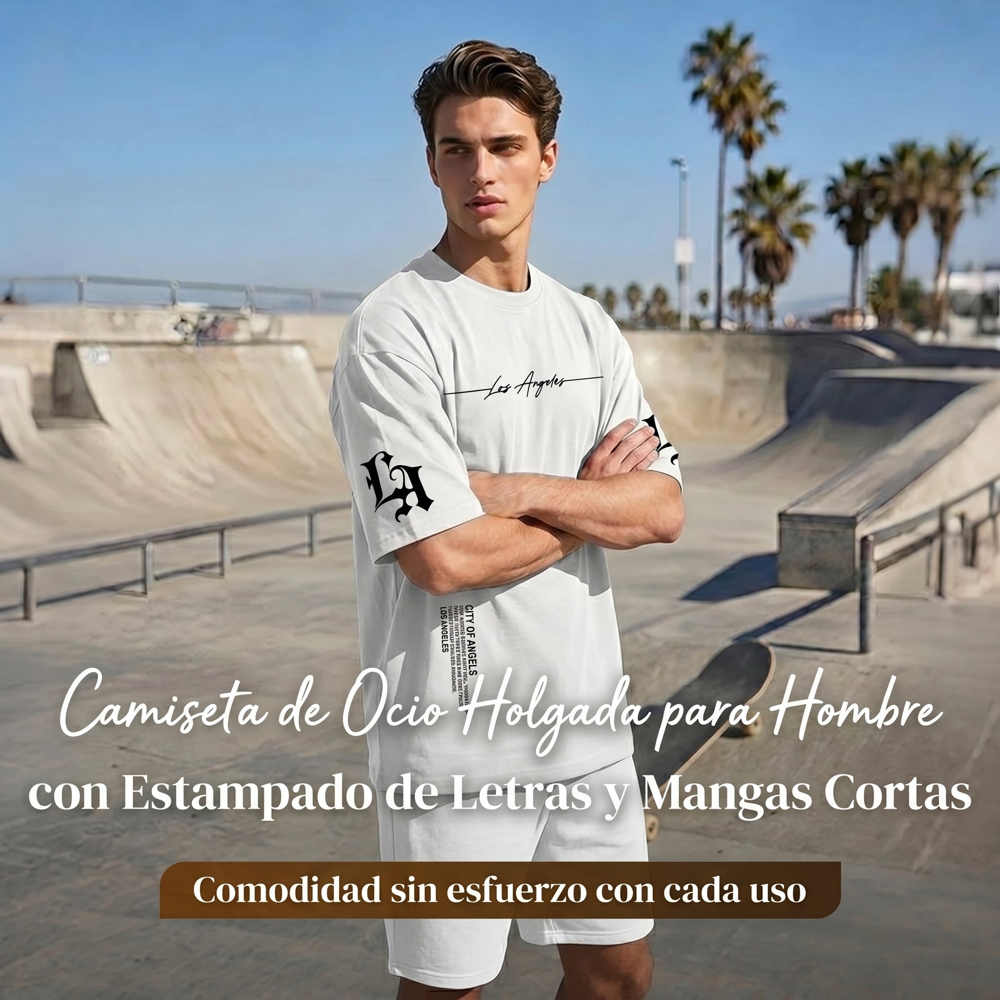 Camiseta urbana para hombre de corte holgado – tejido ligero y transpirable, ajuste oversize casual y estampado tipográfico de letras