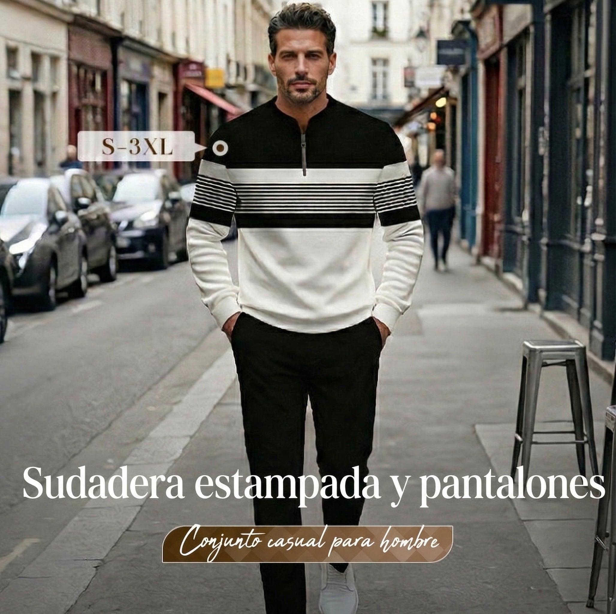 Conjunto para hombre: jersey con estampado gráfico y pantalones.