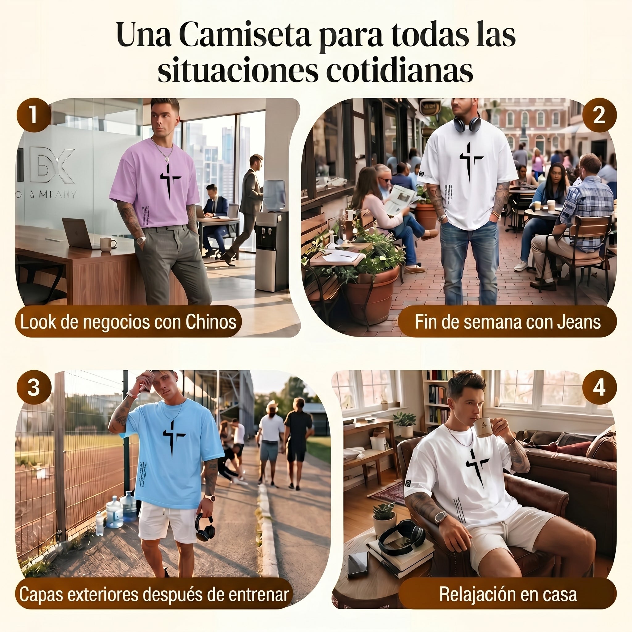 Camiseta urbana para hombre de corte holgado – algodón 100% premium, ajuste oversize casual y estampado gráfico cruzado