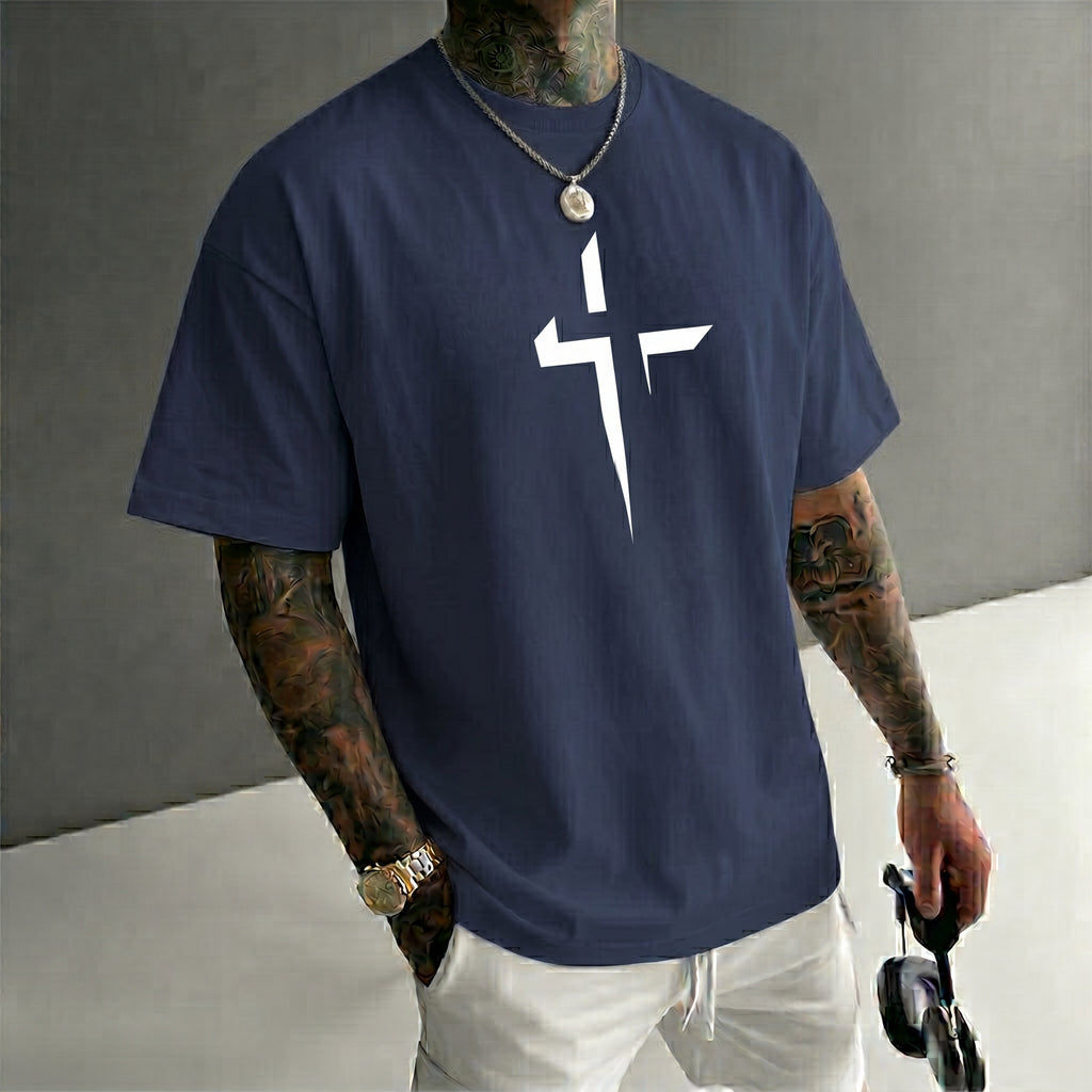 Camiseta urbana para hombre de corte holgado – algodón 100% premium, ajuste oversize casual y estampado gráfico cruzado