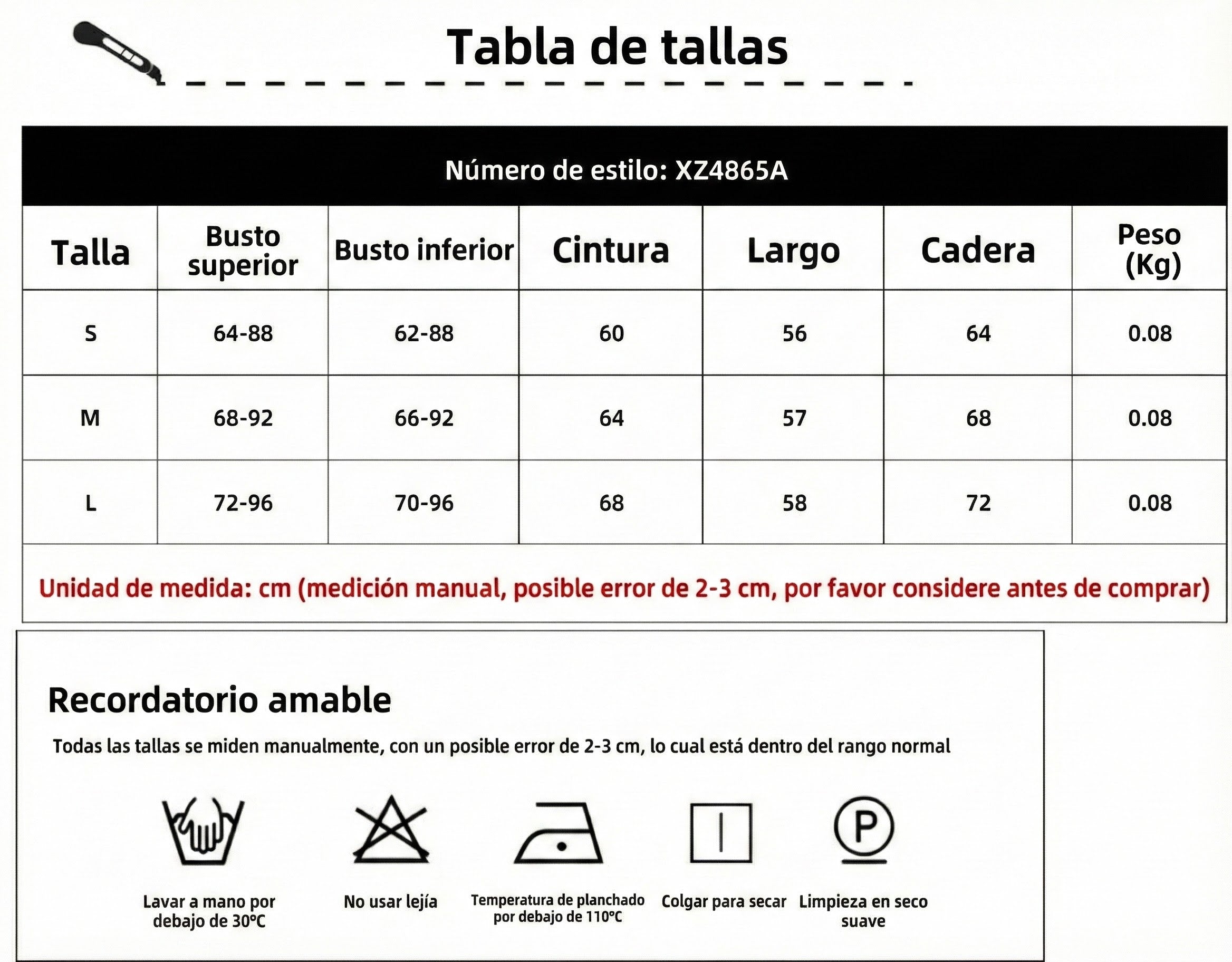 Tabla de tallas