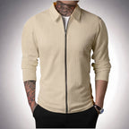 Chaqueta tipo polo para hombre, estilo waffle, casual y deportiva con cierre.