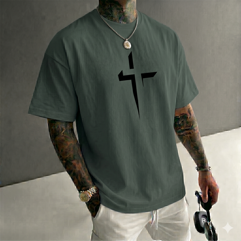 Camiseta urbana para hombre de corte holgado – algodón 100% premium, ajuste oversize casual y estampado gráfico cruzado