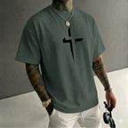 Camiseta urbana para hombre de corte holgado – algodón 100% premium, ajuste oversize casual y estampado gráfico cruzado