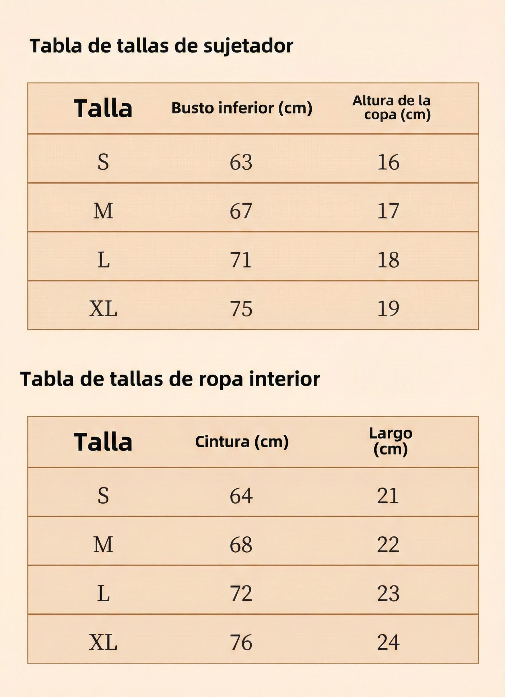 Tabla de tallas
