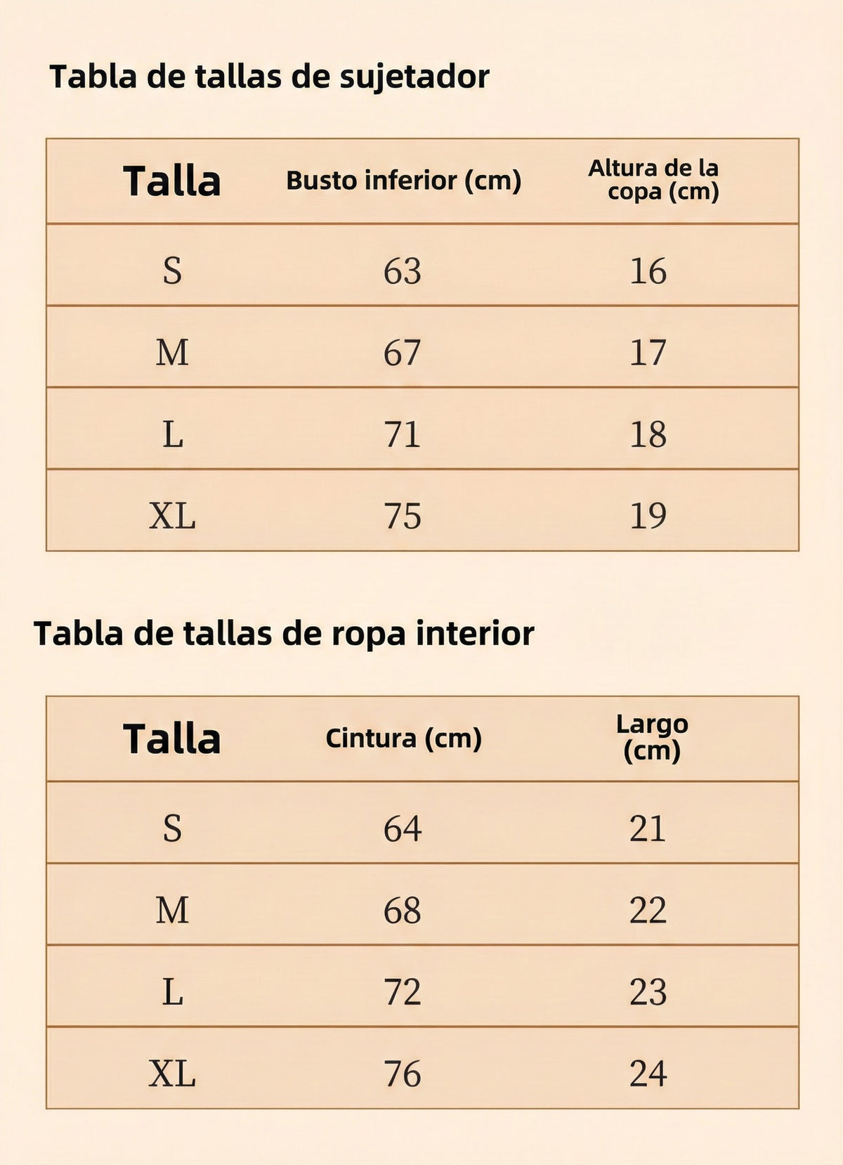 Tabla de tallas