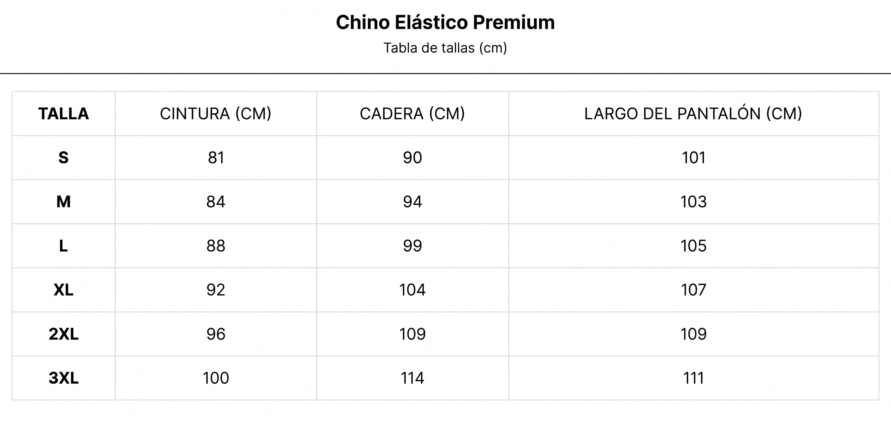 Tabla de tallas