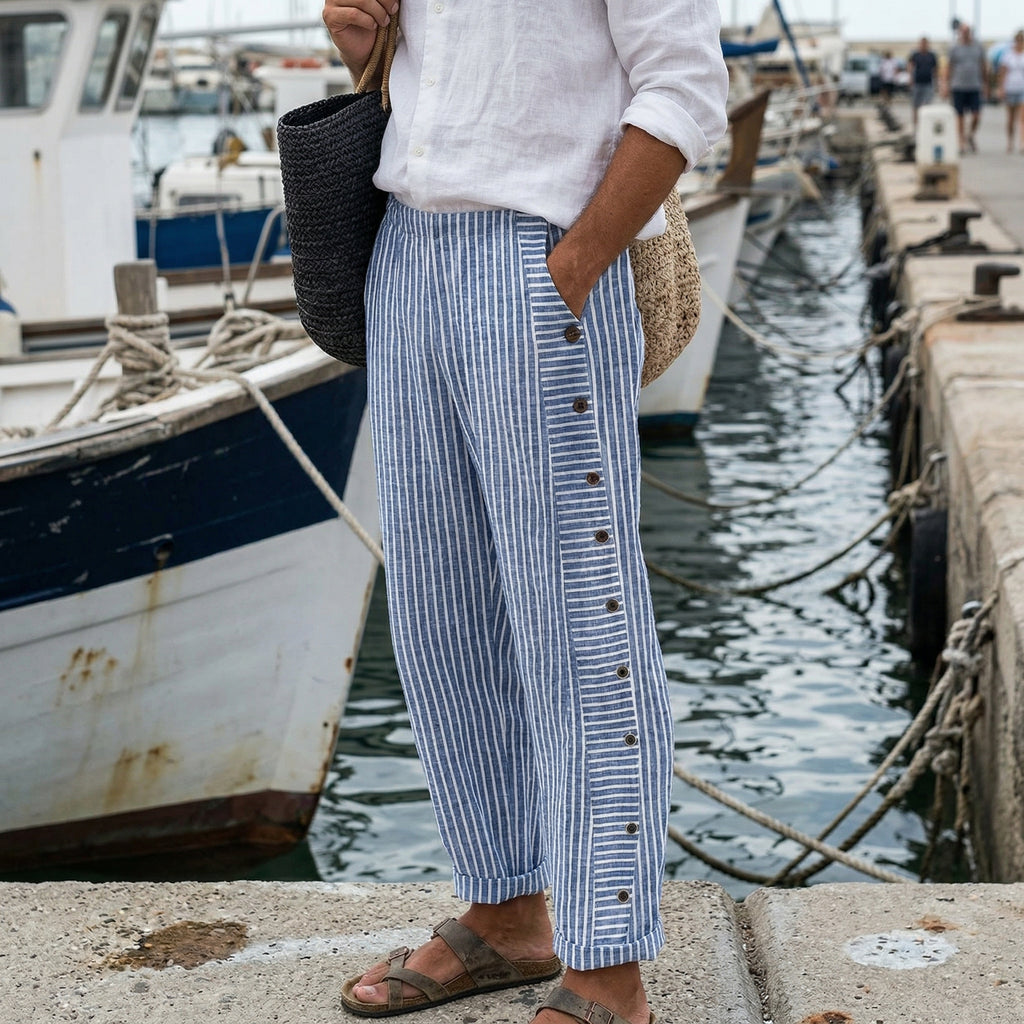 Pantalones a rayas azules con bolsillos laterales