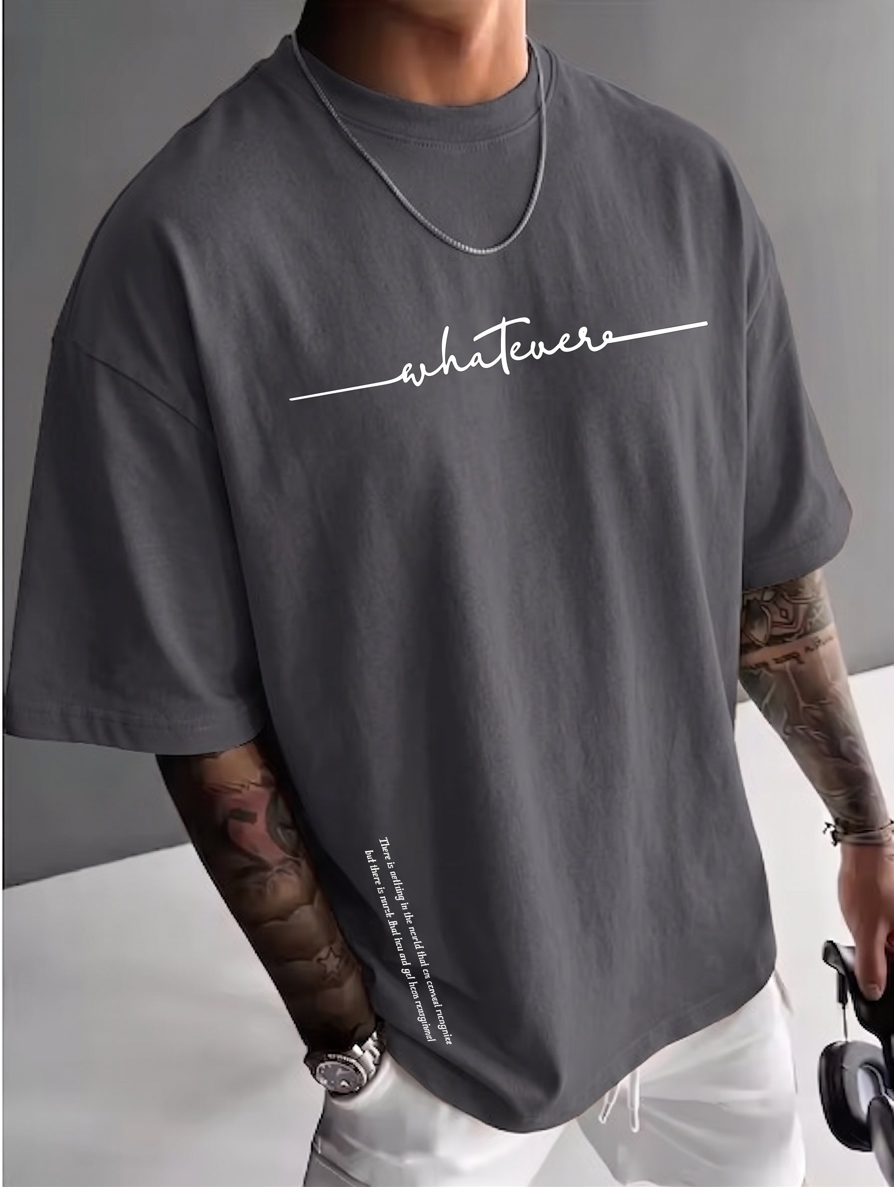 Camiseta urbana para hombre de corte holgado – algodón 100% premium, ajuste oversize casual y estampado tipográfico minimalista