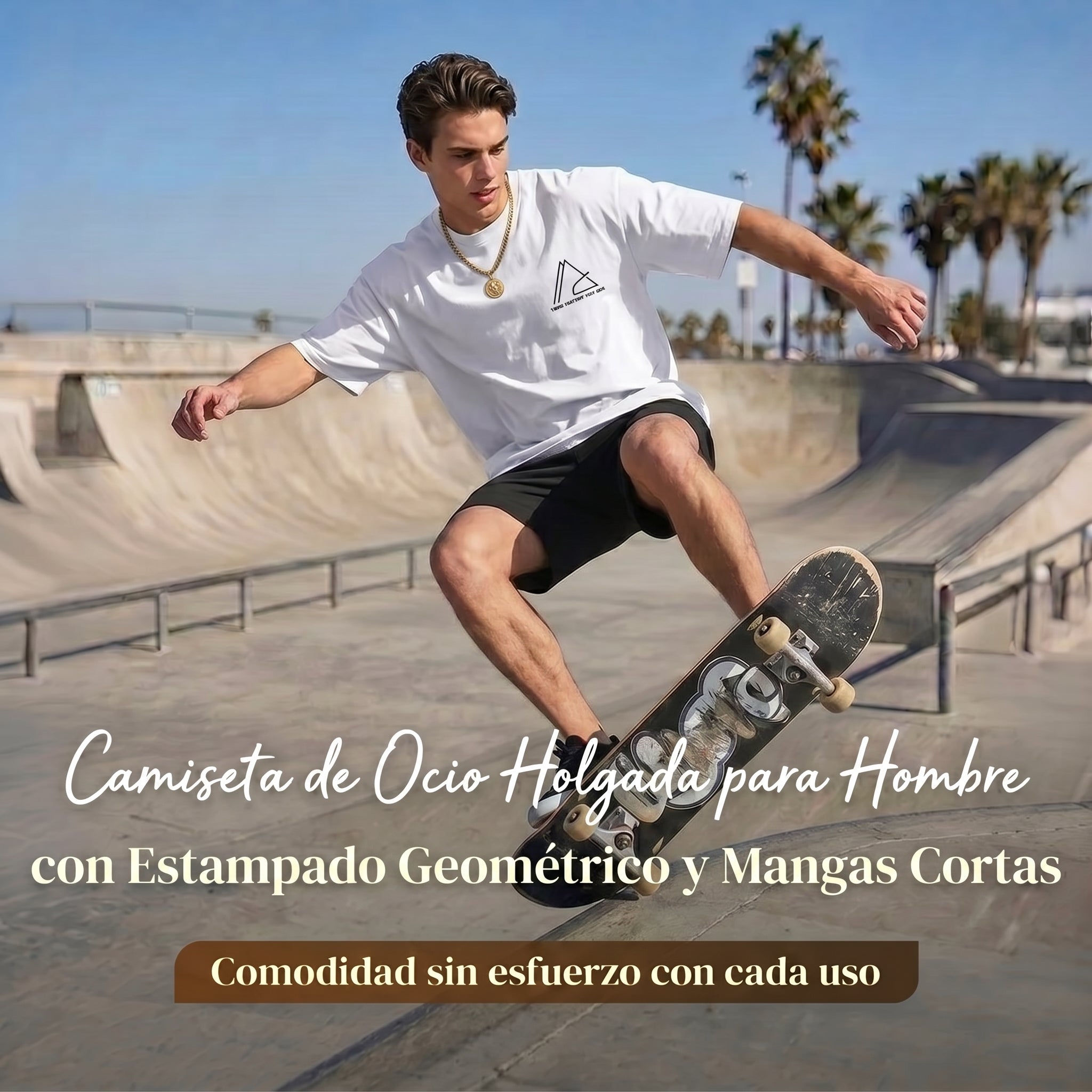 Camiseta urbana para hombre de corte holgado – algodón 100% premium, ajuste oversize casual y estampado tipográfico geométrico