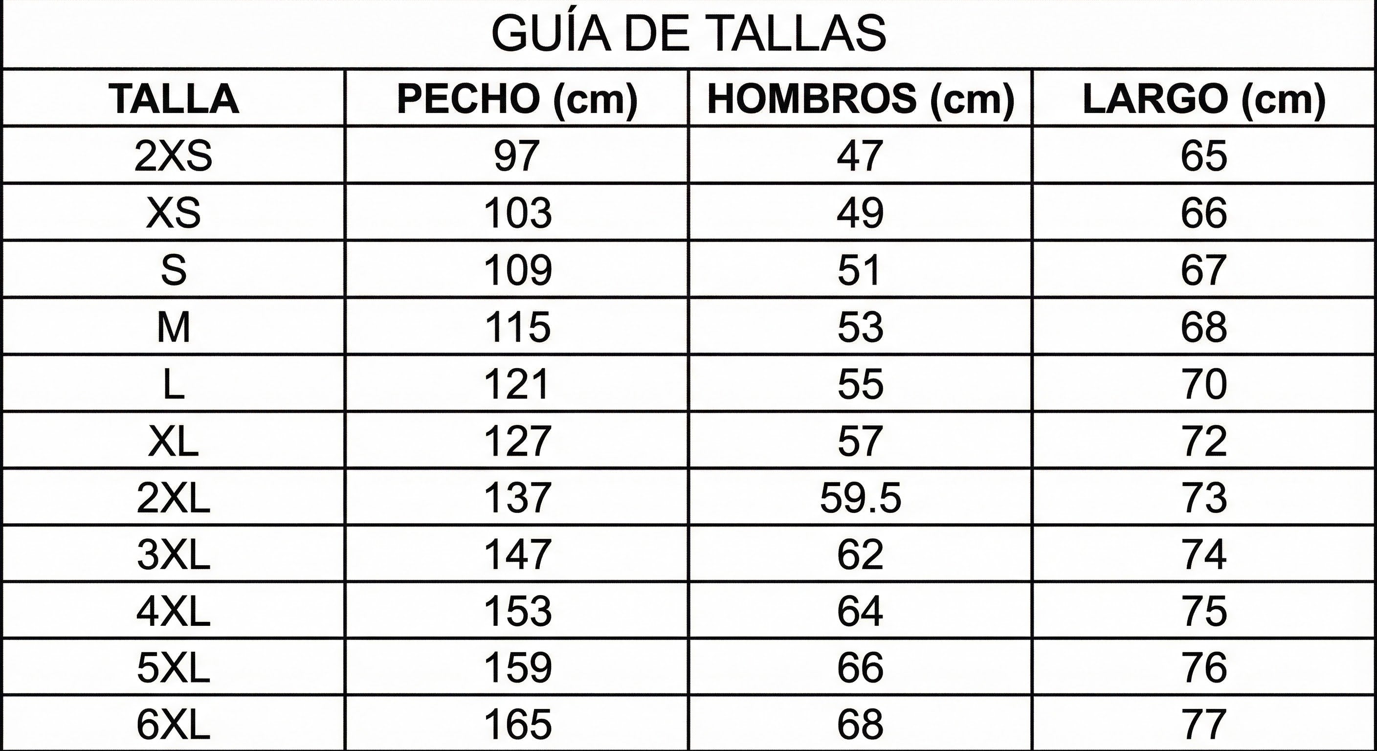 Tabla de tallas