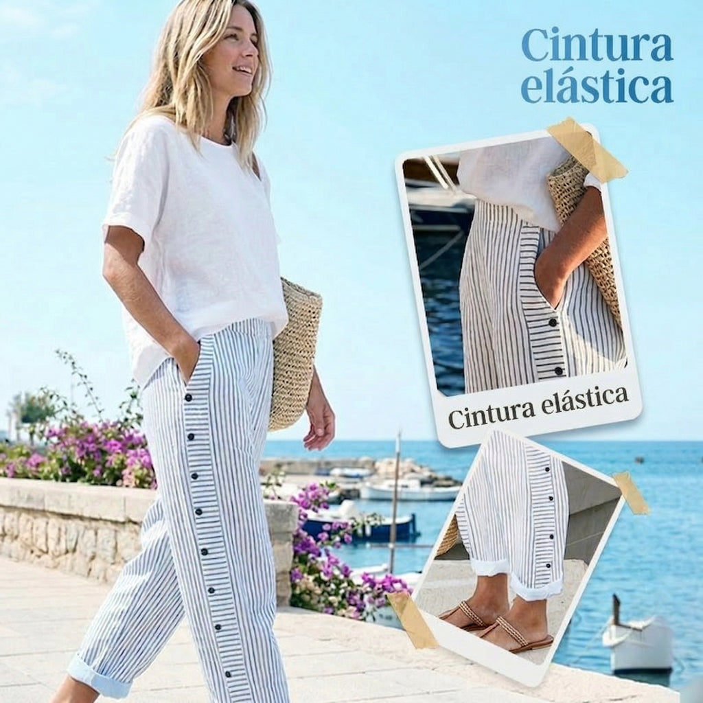 Pantalones a rayas azules con bolsillos laterales