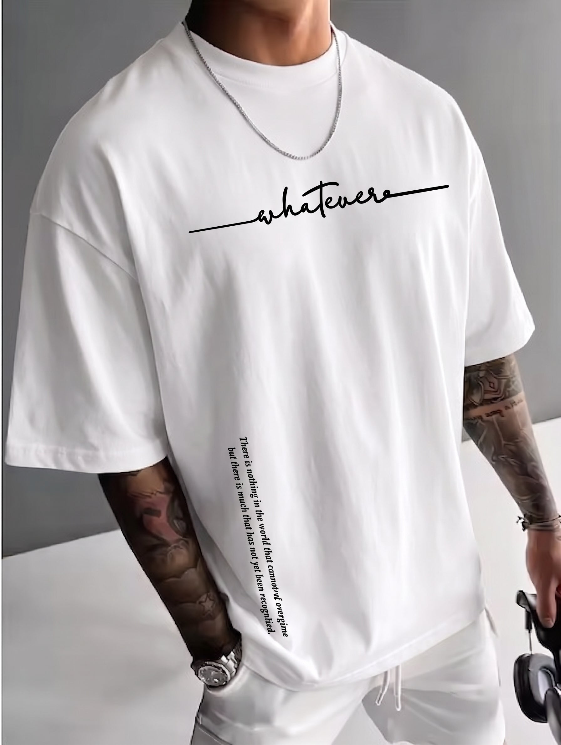 Camiseta urbana para hombre de corte holgado – algodón 100% premium, ajuste oversize casual y estampado tipográfico minimalista