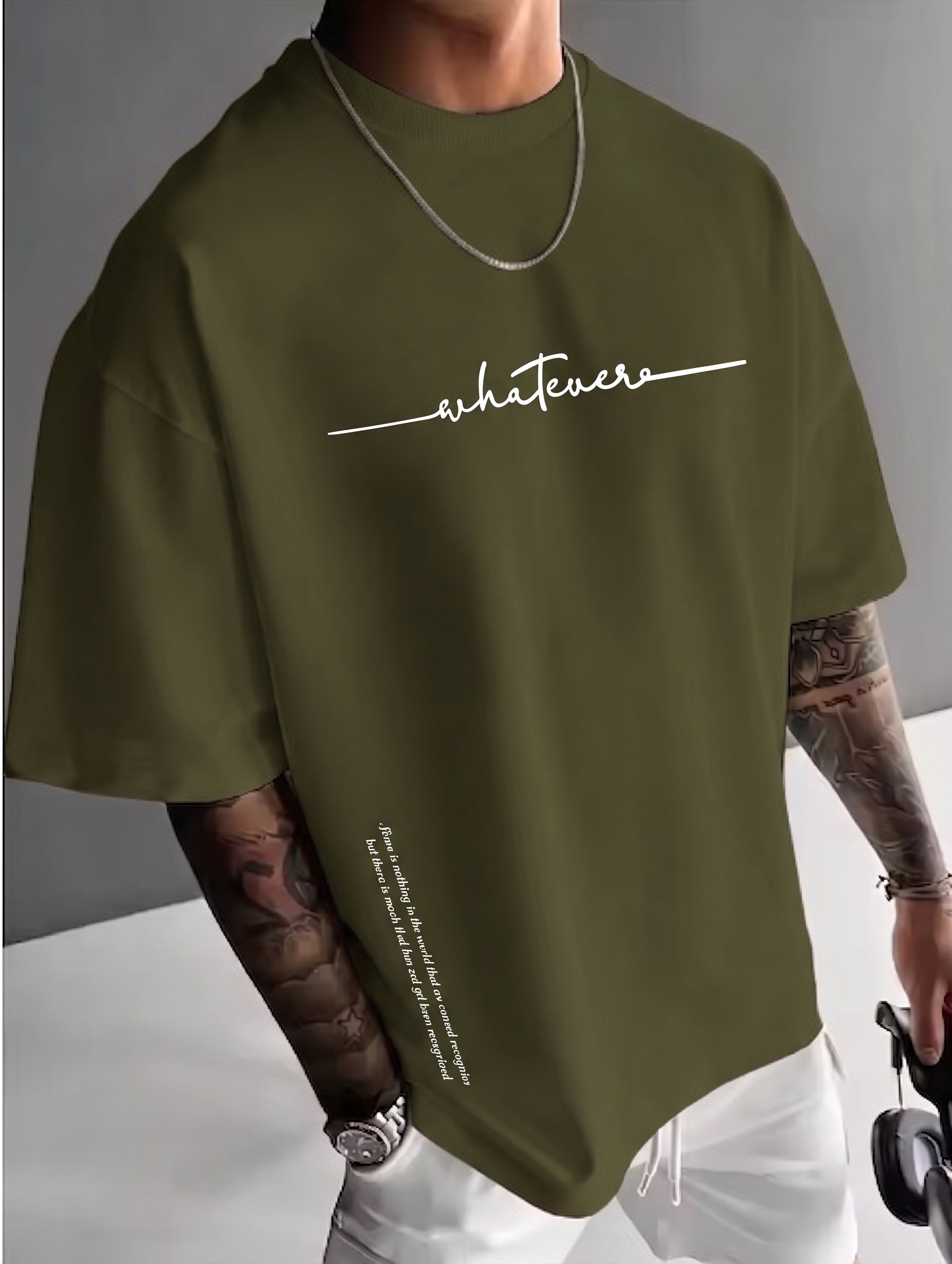 Camiseta urbana para hombre de corte holgado – algodón 100% premium, ajuste oversize casual y estampado tipográfico minimalista