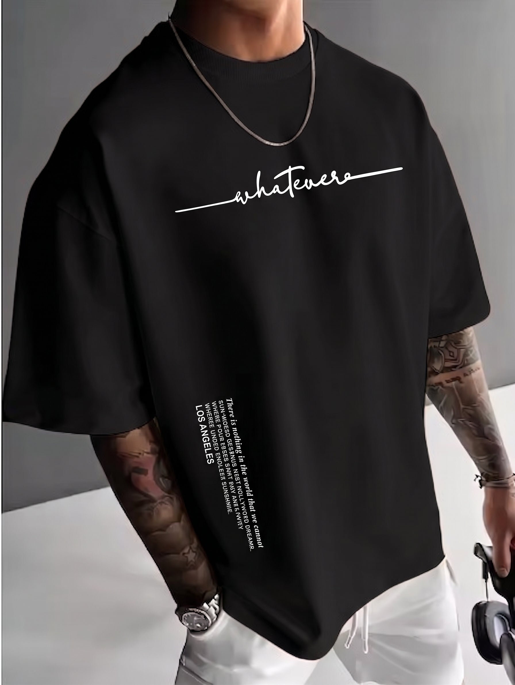 Camiseta urbana para hombre de corte holgado – algodón 100% premium, ajuste oversize casual y estampado tipográfico minimalista